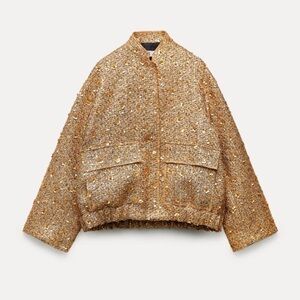 Zara Limited Edition Gold Tweed Sequins Jacket